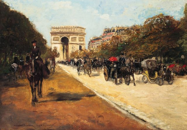 Stein G.  | De Avenue Foch met de Arc de Triomphe, Parijs, olieverf op doek 38,0 x 55,0 cm, gesigneerd l.o.