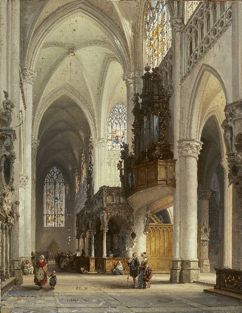 Genisson J.V.  | Interieur van de St.-Gummaruskerk te Lier, olieverf op paneel 47,0 x 36,5 cm, gesigneerd l.o. en gedateerd 1850