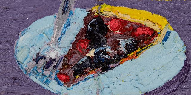 Carlos Blaaker | Taartje, olieverf op doek op paneel, 26,0 x 51,0 cm, gesigneerd verso en verso gedateerd 2025