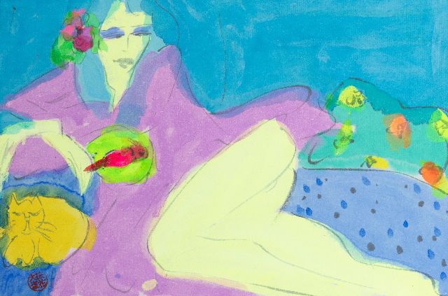 Walasse Ting | Zonder titel, inkt op papier, 15,5 x 23,5 cm, gesigneerd l.o. met stempel