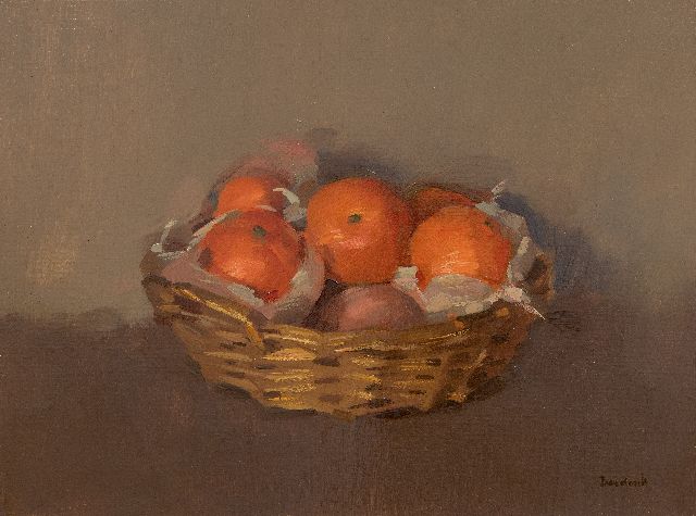 Frits Verdonk | Sinaasappels in een mand, olieverf op doek, 30,4 x 40,5 cm, gesigneerd r.o.