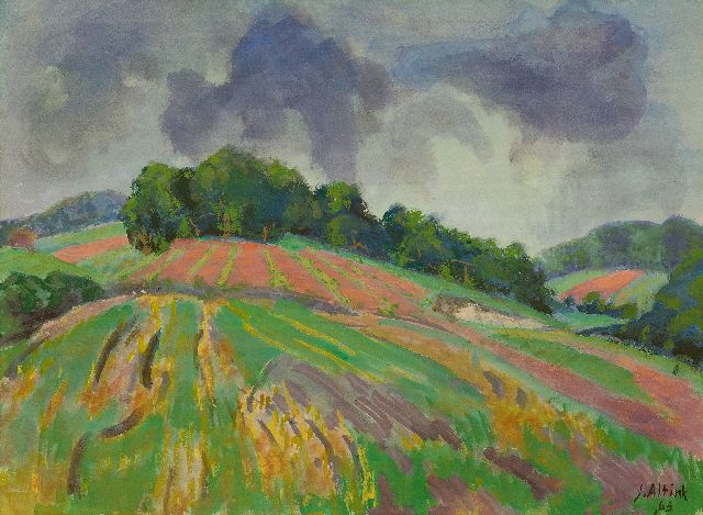 Jan Altink | Glooiend akkerlandschap, aquarel en gouache op papier, 56,0 x 75,8 cm, gesigneerd r.o. en gedateerd '63