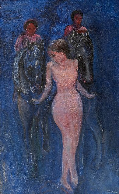Frits Klein | Voltigeurs; verso: acrobate te paard, olieverf op doek, 61,0 x 37,9 cm, gesigneerd r.o. en op spieraam