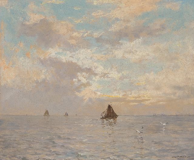 Johan Hendrik van Mastenbroek | Tegen de avond op het IJsselmeer, olieverf op doek, 50,2 x 60,3 cm, gesigneerd r.o. en gedateerd 1939