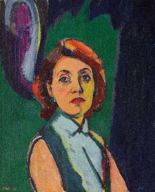 Jan Wiegers | Portret van mevrouw Raedecker, wasverf op doek, 73,1 x 60,4 cm, gesigneerd l.o. met initialen en gedateerd '56