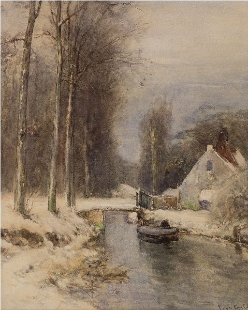 Louis Apol | Besneeuwd bos met vaartje, aquarel en gouache op papier, 58,3 x 47,5 cm, gesigneerd r.o.