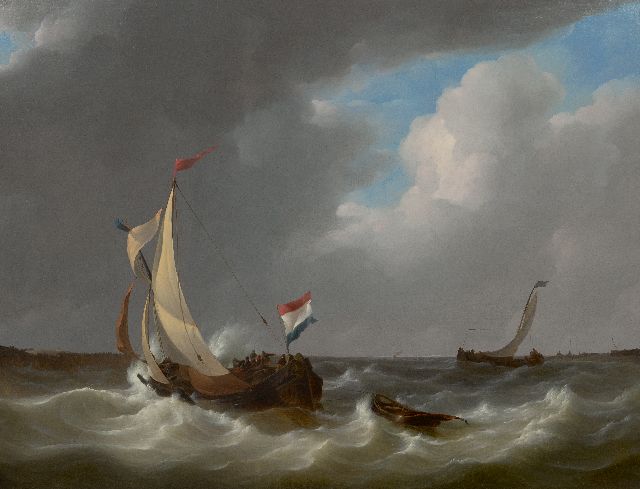 Johannes Christianus Schotel | Laverende schepen bij naderende storm, olieverf op doek, 71,4 x 93,3 cm, gesigneerd l.o. en gedateerd 1829