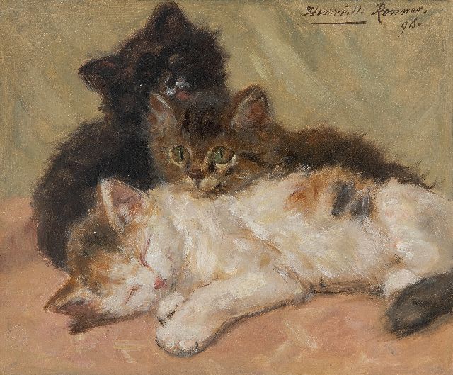 Henriette Ronner-Knip | Drie kittens, olieverf op papier op paneel, 19,0 x 22,5 cm, gesigneerd r.b. en gedateerd '96