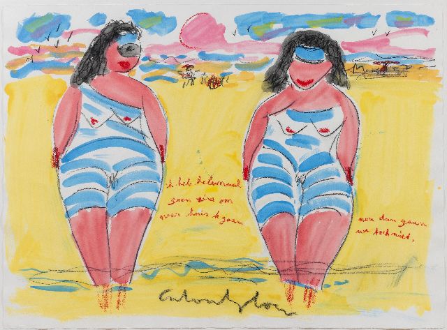 Anton Heyboer | Twee vrouwen op het strand, pastel en aquarel op papier, 78,0 x 106,0 cm, gesigneerd m.o.