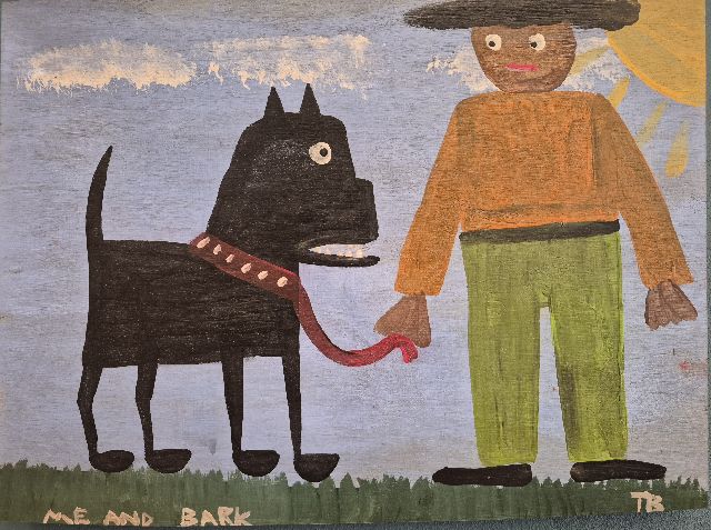Tim Brown | Me and bark, olieverf op paneel, 34,3 x 45,5 cm, gesigneerd r.o. met initialen