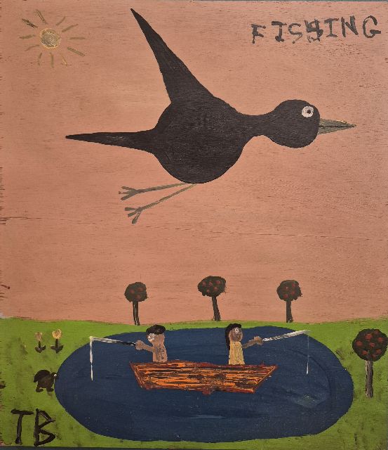 Tim Brown | Fishing, olieverf op paneel, 50,1 x 43,5 cm, gesigneerd l.o. met initialen