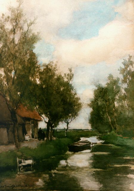 Weissenbruch H.J.  | A polder landscape, watercolour on paper 38.8 x 28.1 cm, signed l.l.