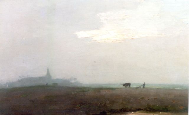 Knikker A.  | Ploughing the fields, oil on canvas 40.2 x 60.5 cm, signed l.r.
