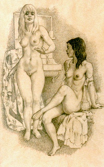 Ru H.B.W. de | A seated and standing nude, pencil on paper 24.0 x 16.5 cm, signed l.r.