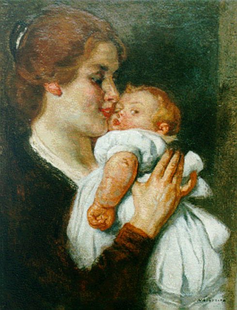 Haverman H.J.  | Mother and child, oil on canvas 37.7 x 29.4 cm, signed l.r.