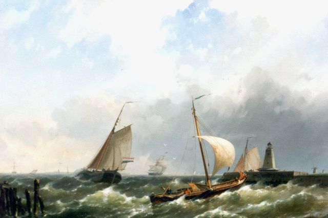 Koekkoek jr. H.  | Shipping at the harbour mouth, oil on canvas 38.5 x 54.5 cm, signed l.r. and dated 1859