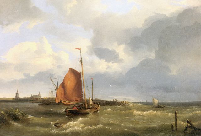Koekkoek H.  | Smack on the Zuiderzee, oil on canvas 38.5 x 55.0 cm, signed l.r. and dated 1849