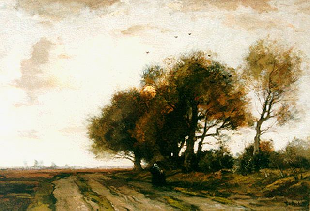 Théophile de Bock | Travellers on a country lane, oil on canvas, 51.5 x 75.5 cm, signed l.r.