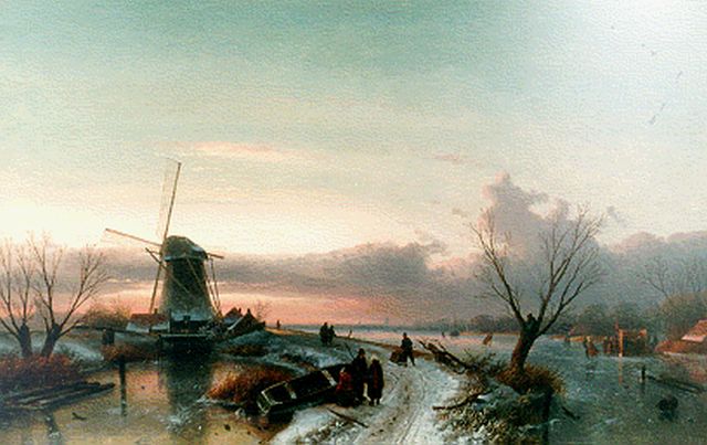 Leickert C.H.J.  | A winter landscape by sunset, oil on canvas 64.1 x 100.0 cm, signed l.r. and dated '69
