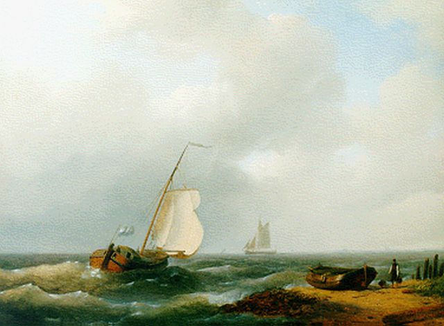 Hulk A.  | Sailing vessels off the coast, oil on panel 24.7 x 32.7 cm, signed l.r. and dated 1848