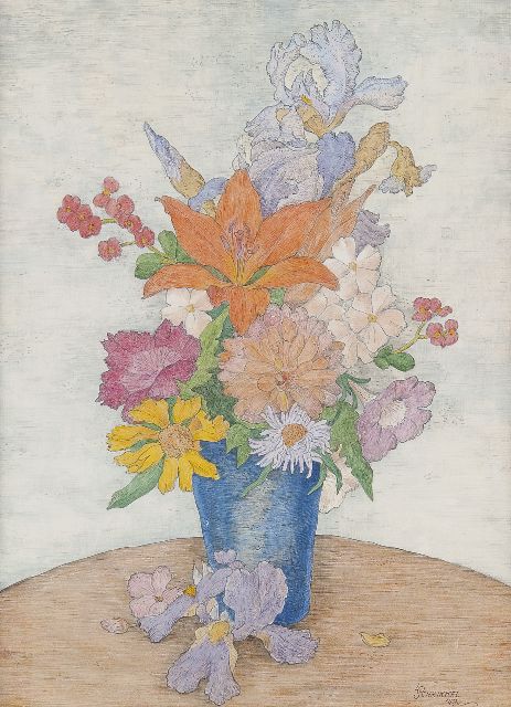 Schrikkel J.L.  | Flower still life, coloured pencil on paper 40.0 x 26.5 cm, signed l.r. and dated '48