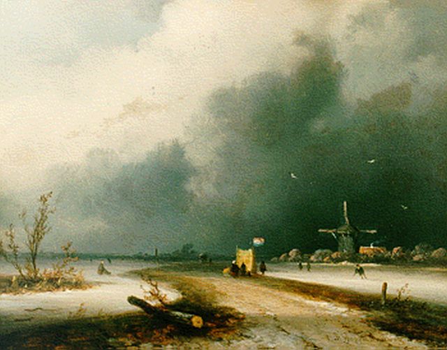Hoppenbrouwers J.F.  | Upcoming storm, oil on panel 14.7 x 18.8 cm, signed l.r.