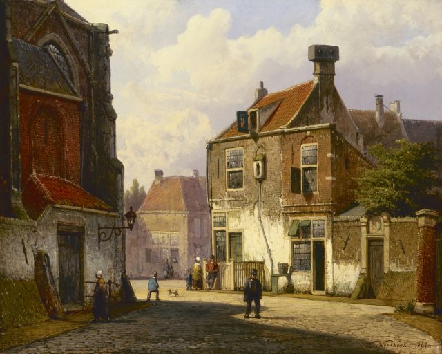 Willem Koekkoek | A sunlit Dutch street, oil on panel, 28.6 x 35.7 cm, signed l.r. and dated 1861
