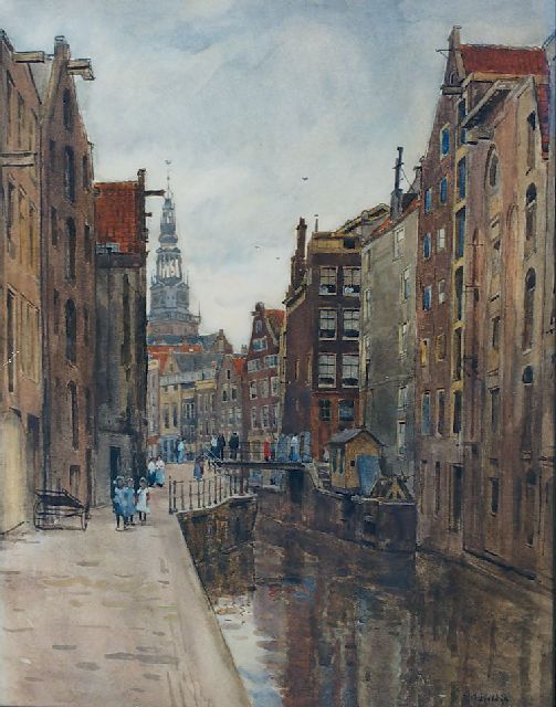 Bobeldijk F.  | A view of the Oude Kolk Amsterdam, with the Montelbaanstoren beyond, watercolour on paper 57.5 x 44.5 cm, signed l.r. and dated '19