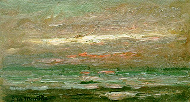 Munthe G.A.L.  | Seascape by sunset, oil on panel 12.0 x 21.2 cm, signed l.l.