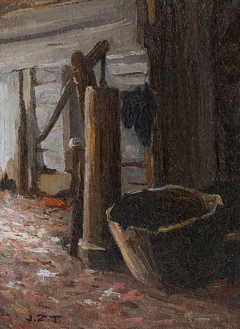 Jan Zoetelief Tromp | Water pump, oil on canvas laid down on cardboard, 31.0 x 23.1 cm, signed l.l. with initials