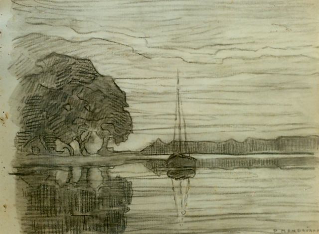 Mondriaan P.C.  | View of the Amstel, pencil on paper 19.0 x 25.0 cm, signed l.r.