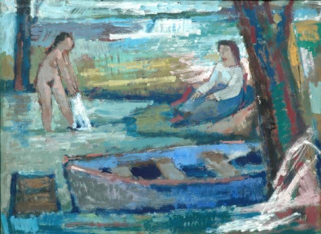 Battermann J.  | Bathing women, gouache on paper 50.0 x 65.5 cm, signed l.l. and dated '58