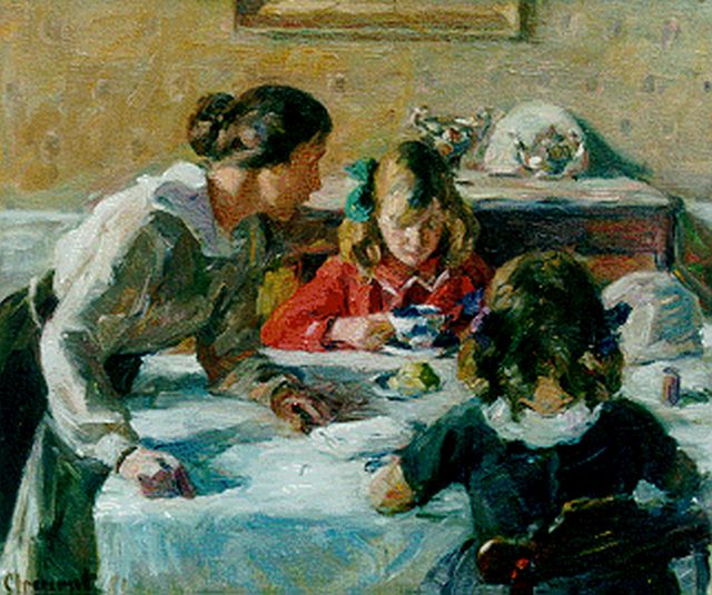 Clement G.F.  | Having breakfast, oil on canvas 36.7 x 43.4 cm, signed l.l.