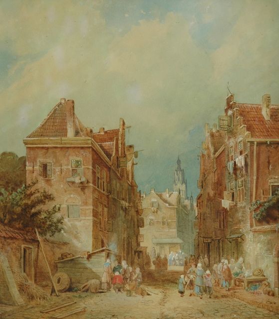 Charles Leickert | A town view with figures, watercolour on paper, 35.6 x 31.1 cm, signed l.r. vaguely