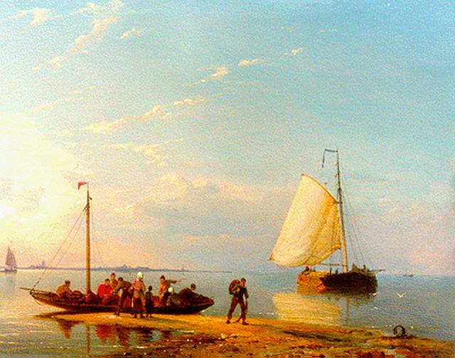 Dommershuijzen P.C.  | Shipping in a calm, oil on panel 27.3 x 38.1 cm, signed l.l. and dated 1884