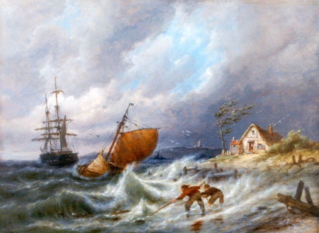 Dommershuijzen P.C.  | Shipping on choppy waters, Zuiderzee, oil on panel 30.3 x 40.7 cm, signed l.l. and dated 1903