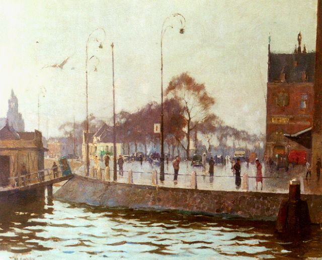 Ligtelijn E.J.  | View of the station square, Amsterdam, oil on canvas 48.7 x 60.3 cm, signed l.l. and on the reverse