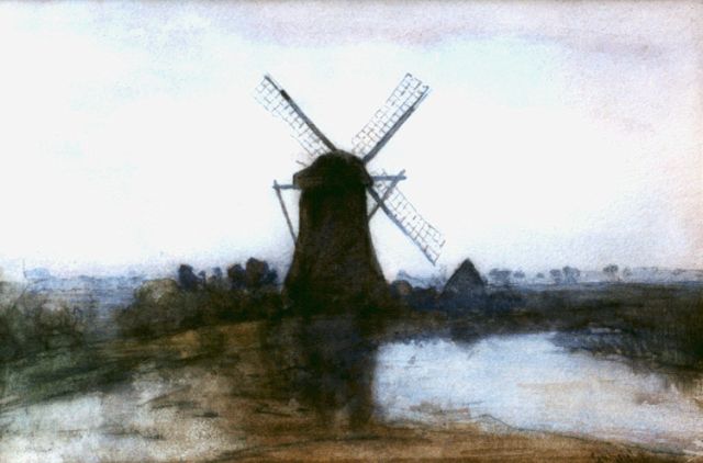 Gabriel P.J.C.  | A windmill in a landscape, watercolour on paper 23.3 x 35.0 cm, signed l.r.