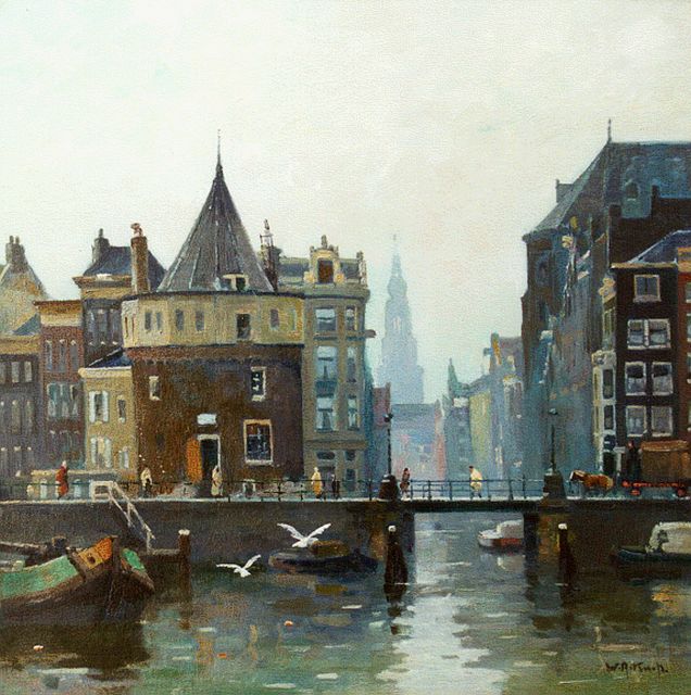 Knip W.A.  | A view of the 'Scheierstoren', Amsterdam, oil on canvas 50.0 x 50.3 cm, signed l.r.