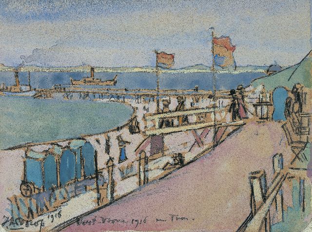 Toorop J.Th.  | A Beach, Oost-Voorne, black chalk and watercolour on paper 10.9 x 14.7 cm, signed l.l. and dated 1916