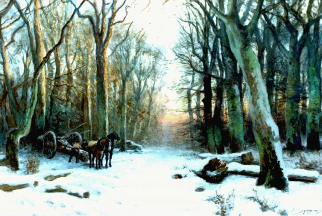 Schipperus P.A.  | Gathering wood in winter, watercolour on paper 37.0 x 54.5 cm, signed l.r.
