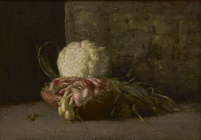Georg Rueter | Still life with cauliflower and shallots, oil on canvas, 32.0 x 46.0 cm