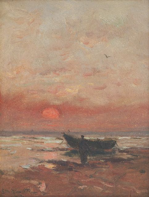 Morgenstjerne Munthe | The beach at twilight, oil on panel, 14.0 x 17.5 cm, signed l.l.