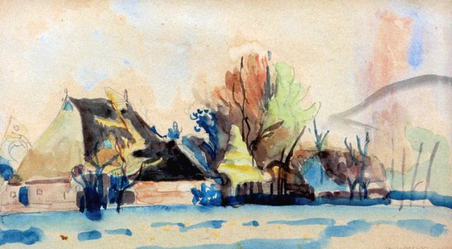 Wiegers J.  | A farmstead, Groningen, pencil and watercolour on paper 25.3 x 44.0 cm, signed l.r. and dated '27