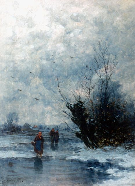 Johann Jungblut | A winter landscape with figures on the ice, oil on panel, 23.9 x 18.0 cm, signed l.l.