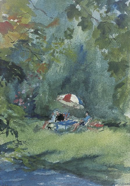 Holleman F.  | A picnic, watercolour on paper 31.0 x 22.0 cm, signed l.r. and dated '63
