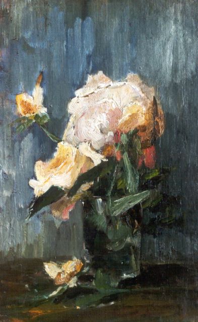 Mesdag-van Houten S.  | A study of a rose, oil on canvas laid down on panel 34.8 x 21.8 cm, signed on a label on the reverse
