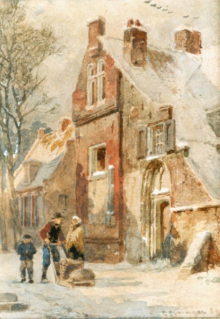 Springer C.  | Hattem in winter, watercolour on paper 14.5 x 11.0 cm, signed l.r. and dated '89