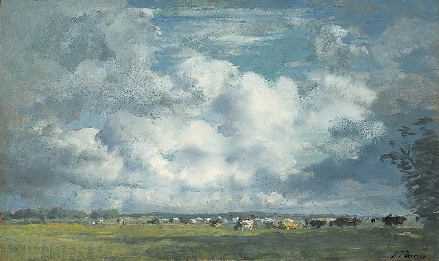Voerman sr. J.  | A landscape with cows grazing, Hattem, oil on panel 31.0 x 52.0 cm, signed l.r.