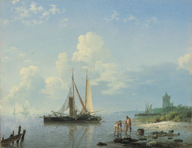 Koekkoek H.  | Shipping in a calm, oil on panel 21.5 x 27.6 cm, signed l.l. and painted between 1833-1836